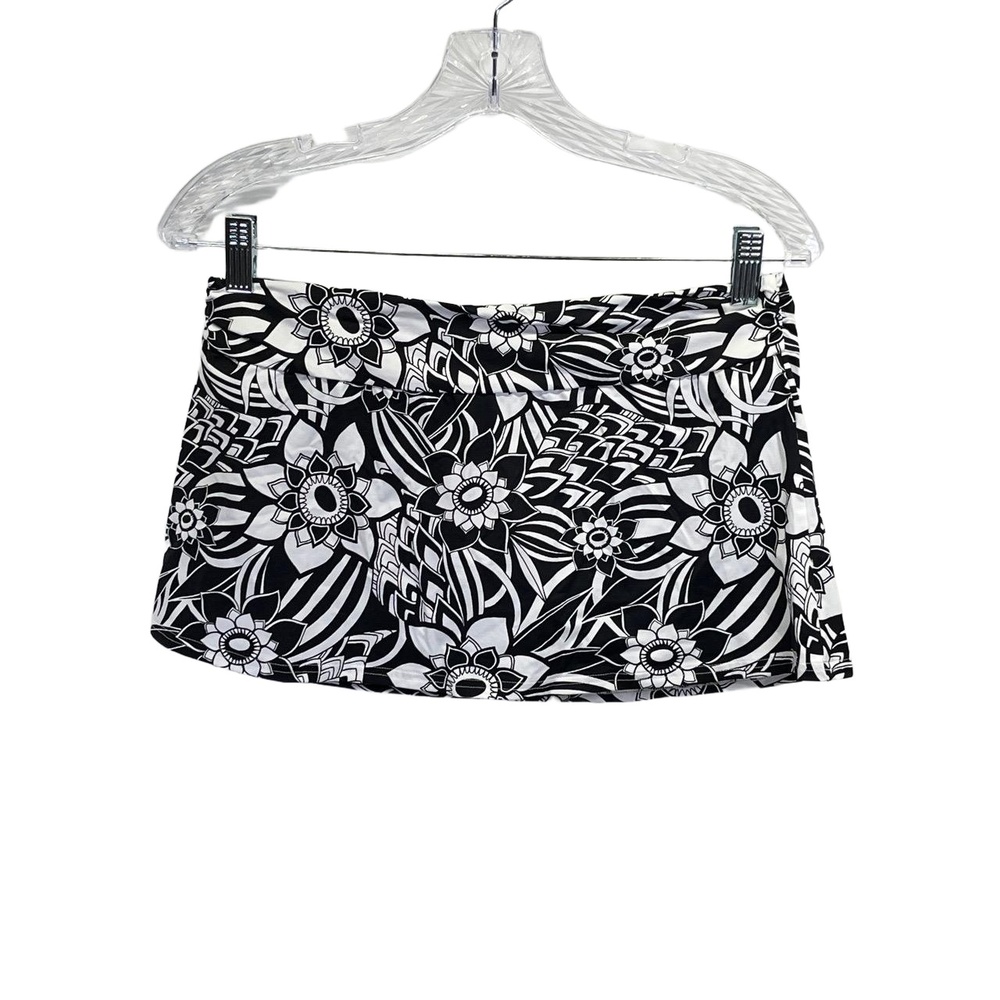 Eddie Bauer Black White Womens Paisley Print Floral Mini Swim Skort Size 4‎